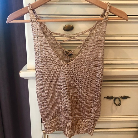 Fashion Nova Sparkly Rose Gold Lace Up Back Tank - Picture 1 of 4